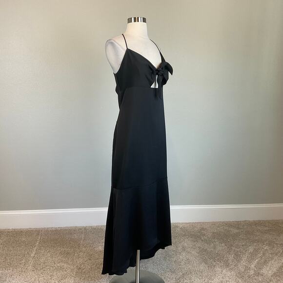 Aidan Mattox Satin Cut Out High Low Cocktail Dress Black Size 16 Sleeveless Midi - Picture 3 of 12